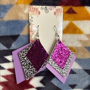 Glittering Pink and Purple Leopard Earrings